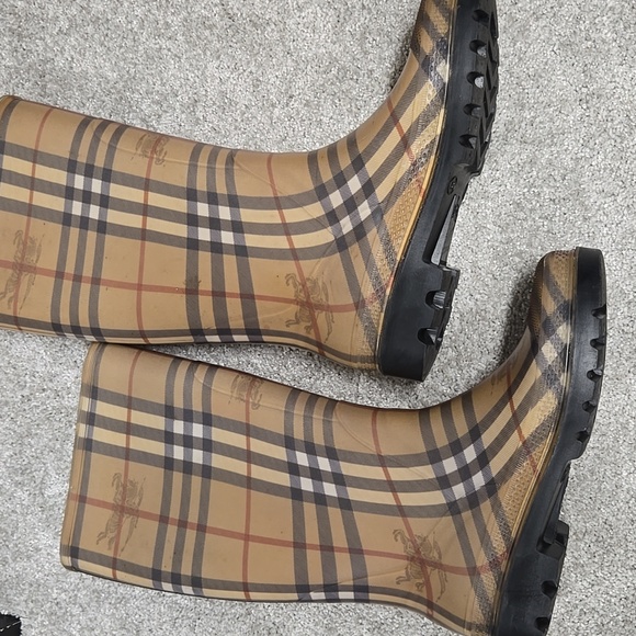 Burberry Haymarket Nova Check Plaid Rain Boots Rubber Brown Women’s Size US 5 - Picture 14 of 14